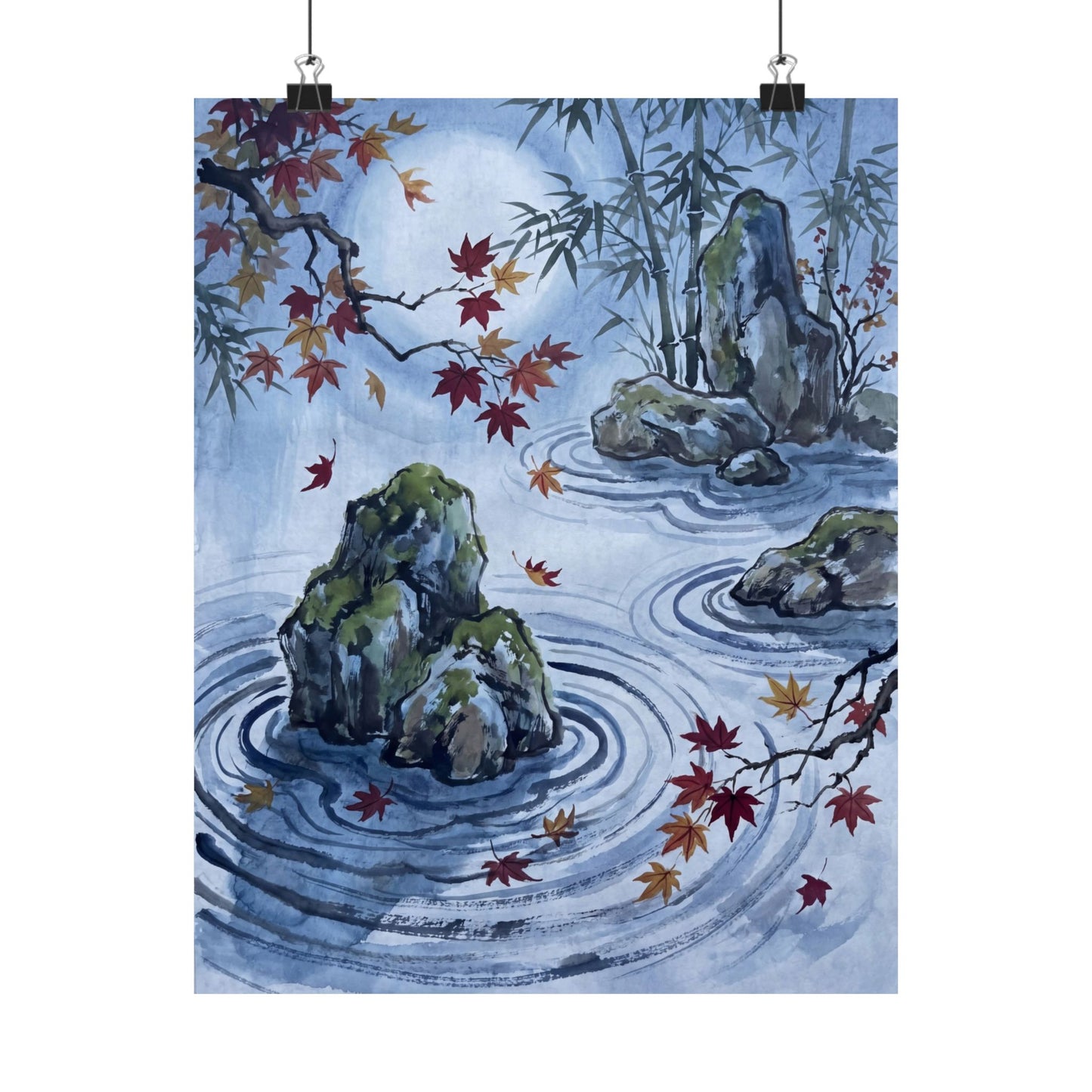 Rock Garden Sumi E Wall Art Print | Peaceful Zen Art Art Print