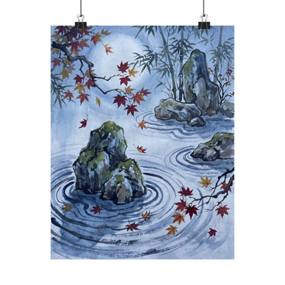 Rock Garden Sumi E Wall Art Print | Peaceful Zen Art Art Print
