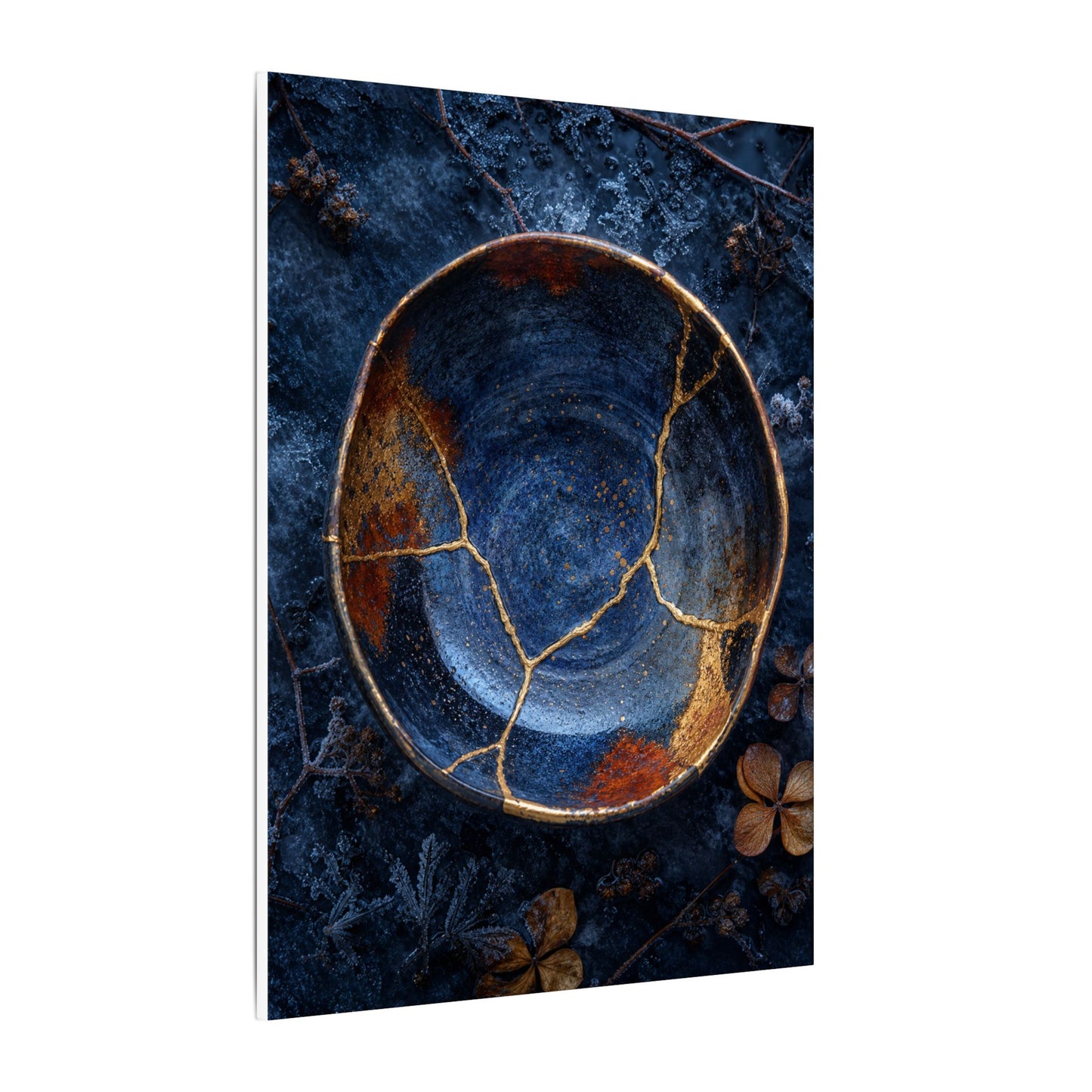 Kintsugi Ceramic Bowl in Moonlight | Crackle Gold Canvas Art