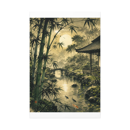 Moonlit Garden Sumi E Canvas Art | Calm Zen Art