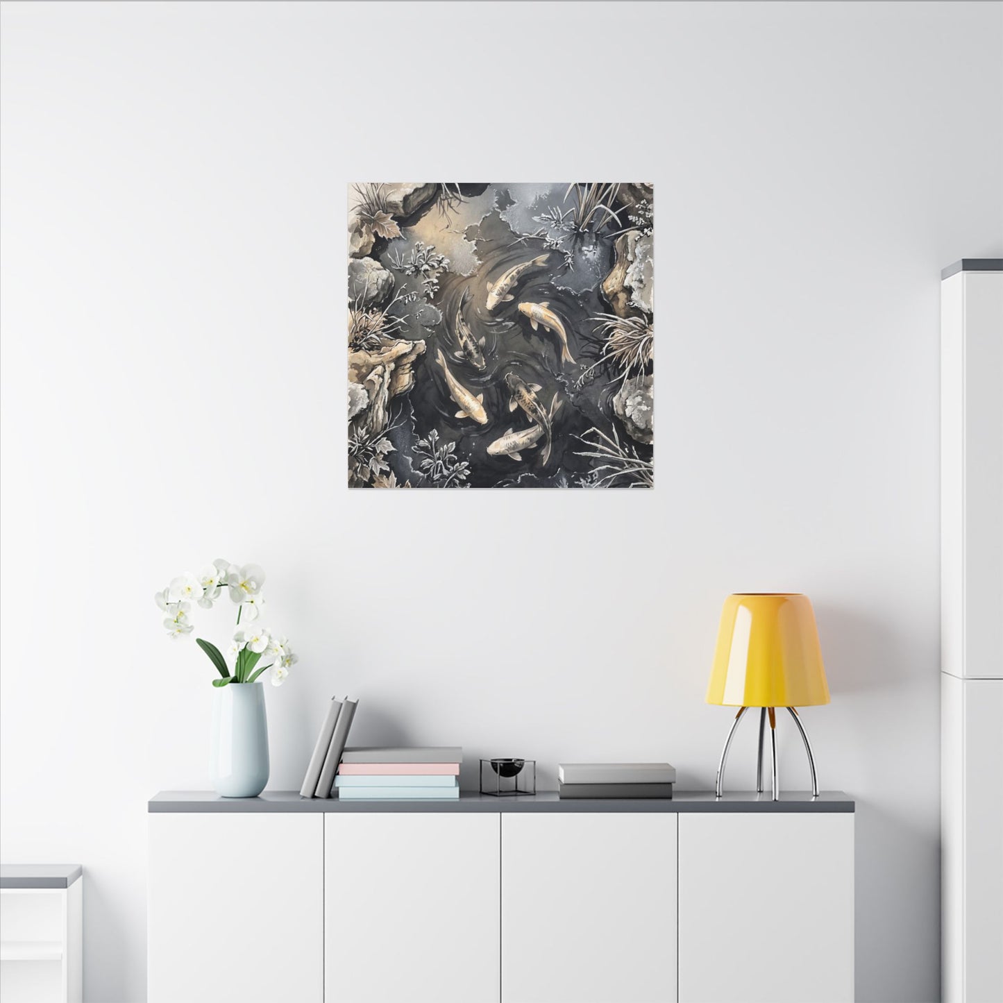 Koi Pond Canvas Art | Winter Japandi Japanese Pattern Art