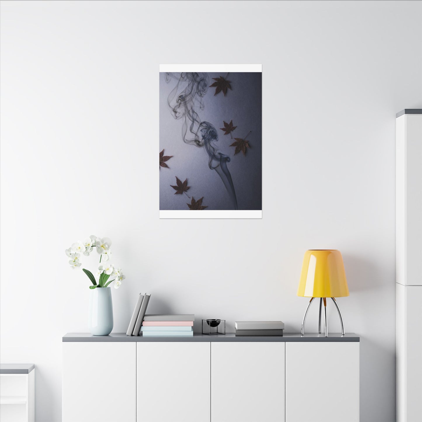 Dark Japandi Incense Smoke in Dawn | Moody Minimal Canvas Art