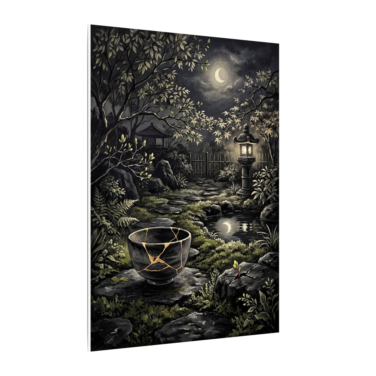 Kintsugi Moonlit Garden in Dappled | Gold Repair Canvas Art