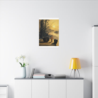 Tea Ceremony Sumi E Canvas Art | Contemplative Zen Art