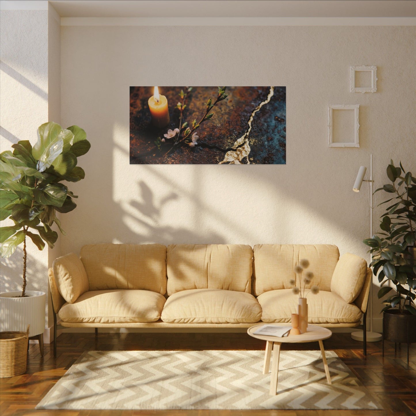 Kintsugi Rust Patina in Candlelight | Gold Repair Canvas Art
