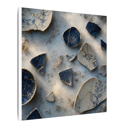 Broken Pottery Canvas Art | Winter Kintsugi Gold Vein Art