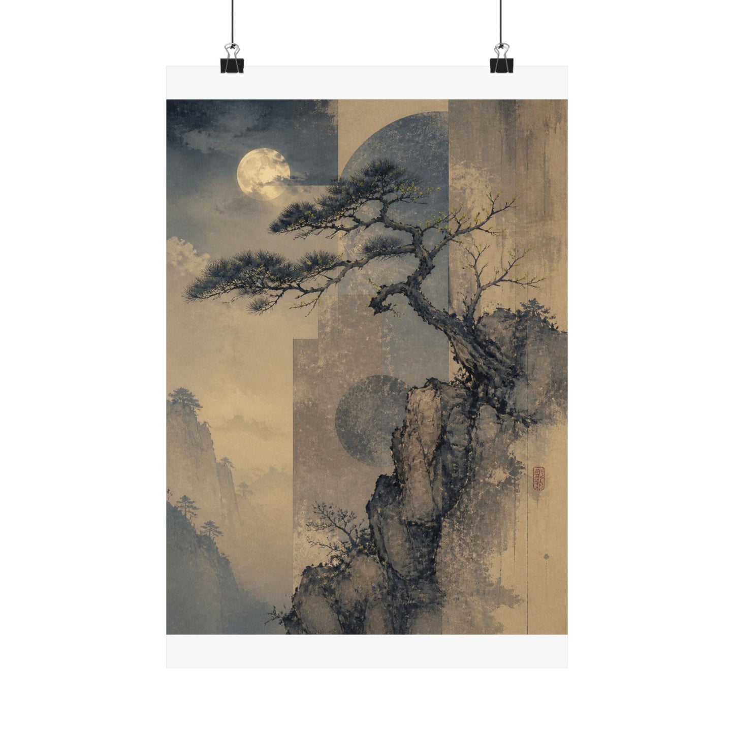Ma Pine Tree Wall Art Print - Japandi Japanese Pattern