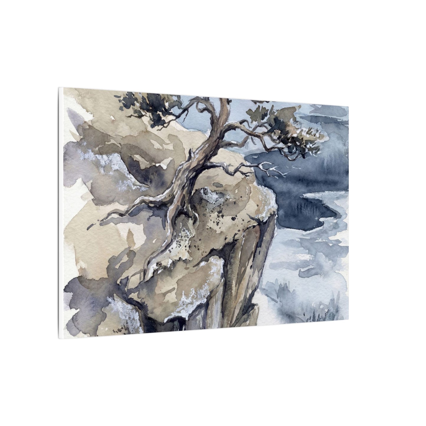 Pine Tree Canvas Art | Winter Japandi Watercolor Art