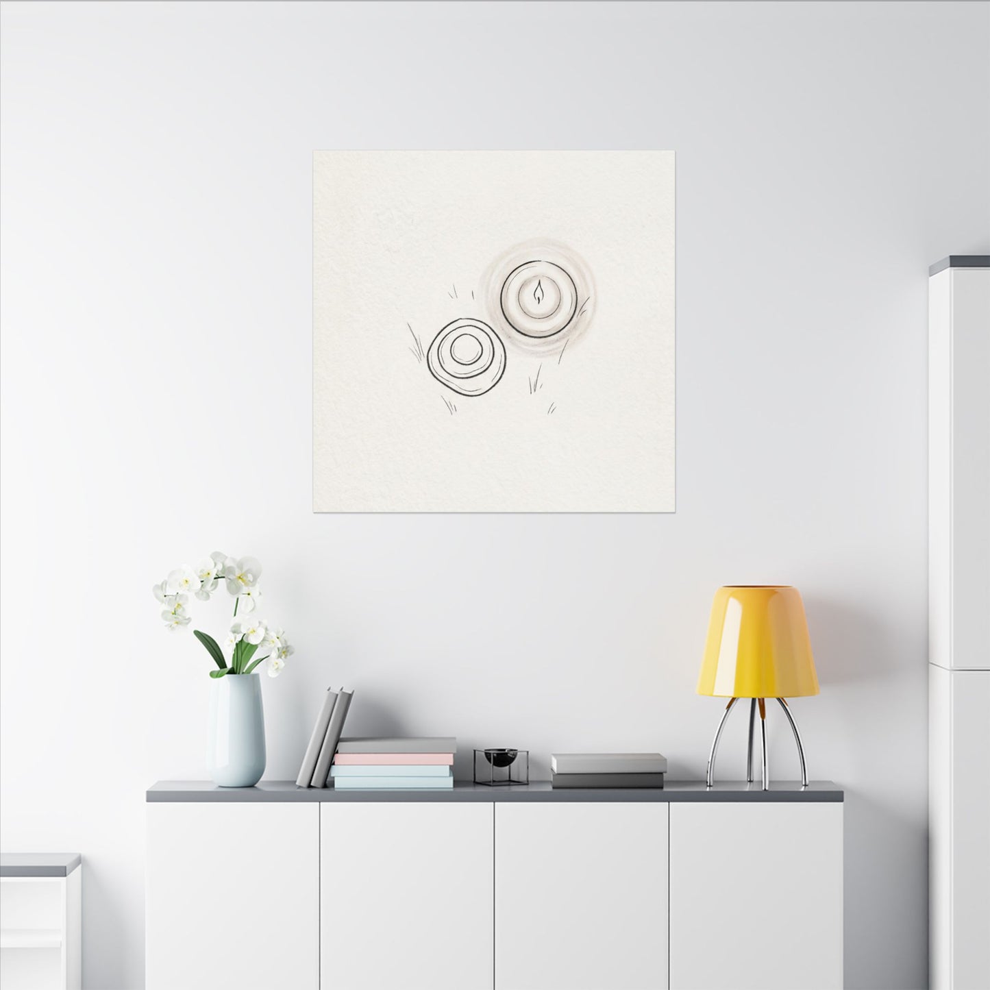 River Stones Canvas Art | Winter Japandi Minimal Line Art