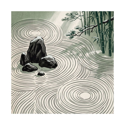Winter Rock Garden Ukiyo E Inspired Wall Art Print | Calm Decor