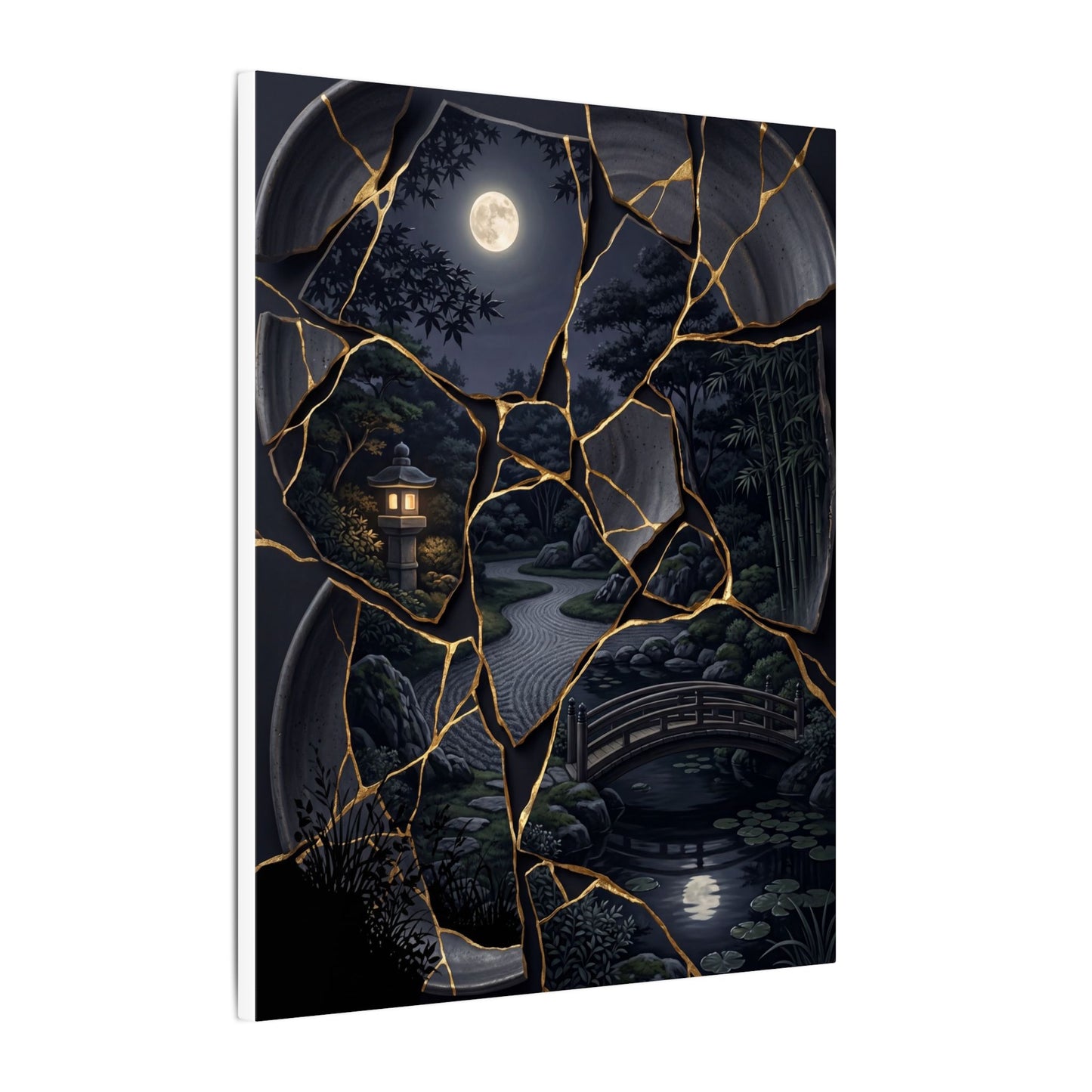 Kintsugi Moonlit Garden in Golden Hour | Gold Repair Canvas Art