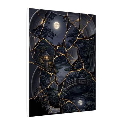 Kintsugi Moonlit Garden in Golden Hour | Gold Repair Canvas Art