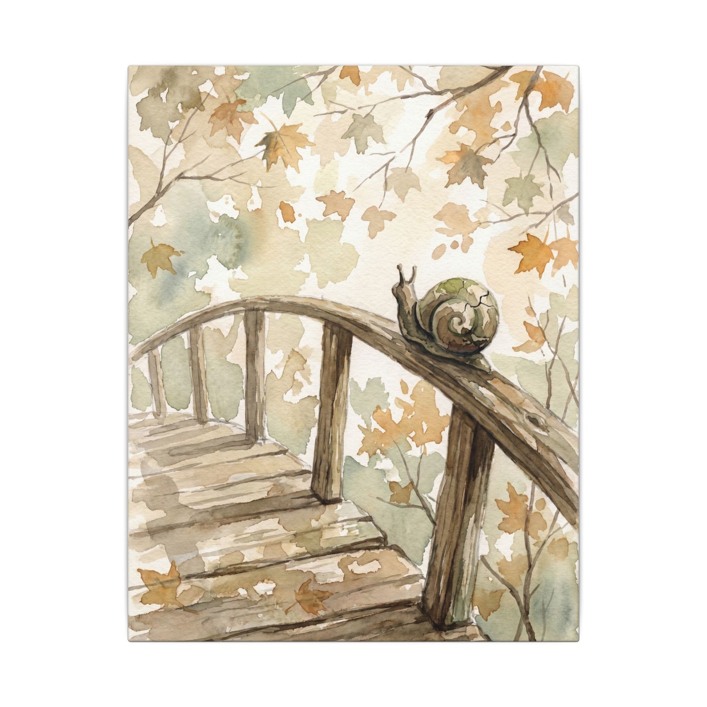 Wooden Bridge Canvas Art | Autumn Japandi Watercolor Art