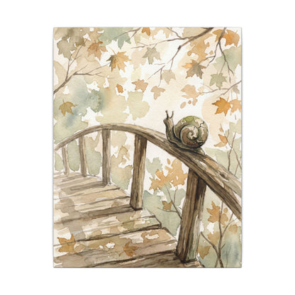 Wooden Bridge Canvas Art | Autumn Japandi Watercolor Art