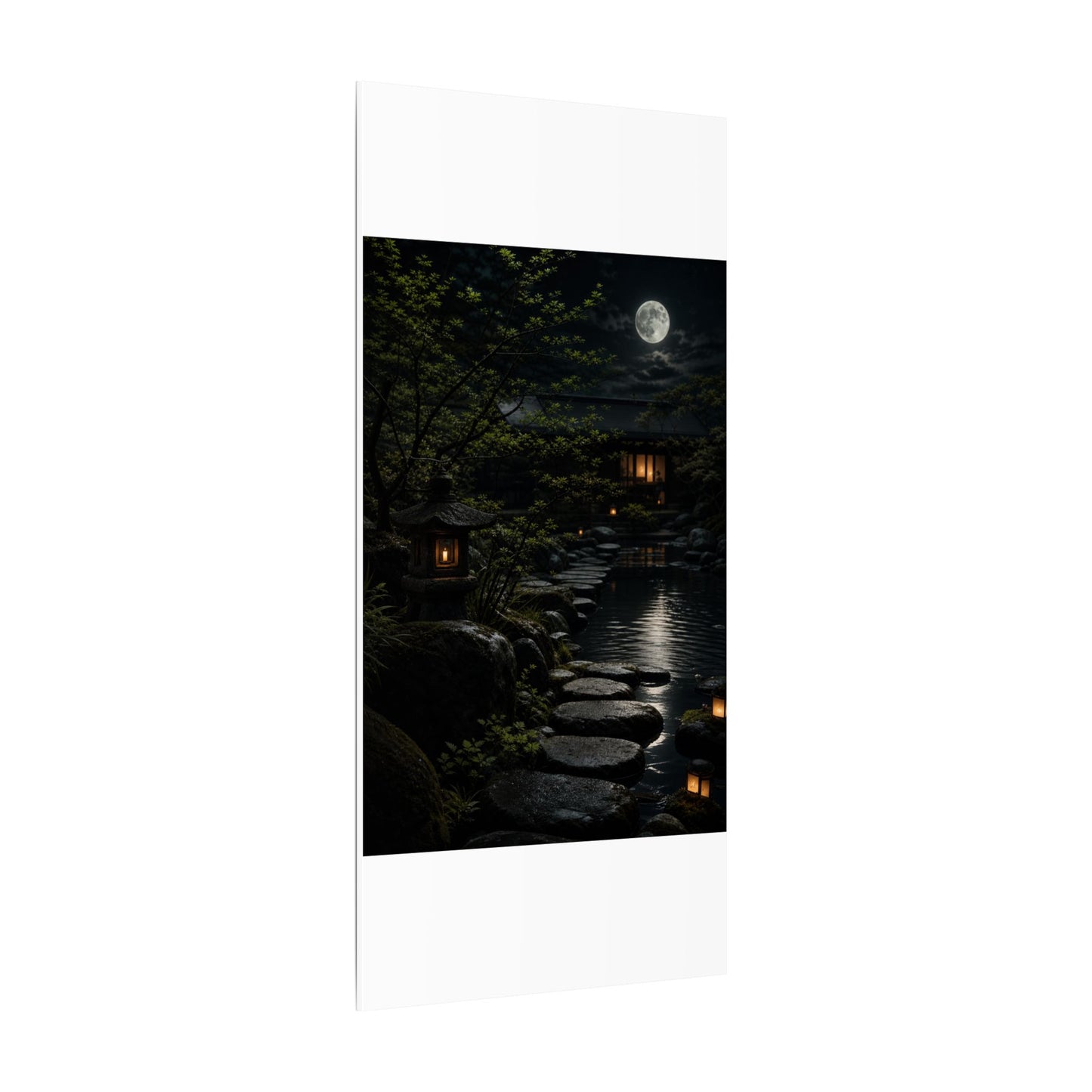 Moonlit Garden Shadow Zen Canvas Art | Sophisticated Dark Japandi Art