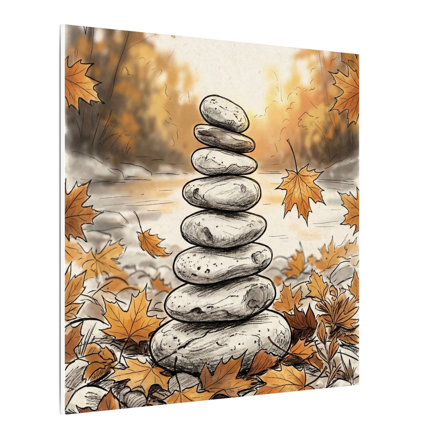 Earthy River Stones Canvas Art - Minimal Line Japandi