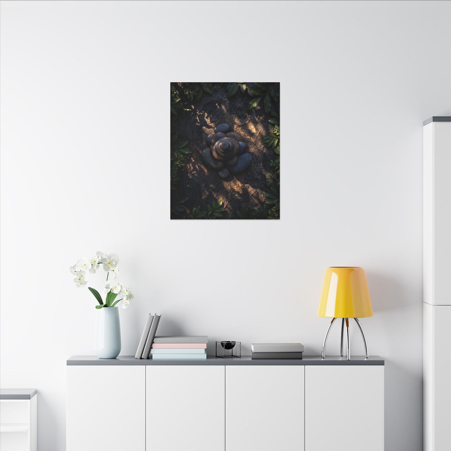 Ma River Stones Canvas Art - Dark Japandi Dark Texture