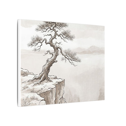 Neutral Pine Tree Canvas Art - Minimal Line Japandi