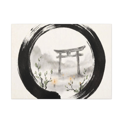 Spring Torii Gate Enso Canvas Art | Tranquil Decor Art Print