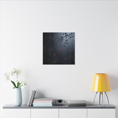 Autumn Cherry Blossom Charcoal Ink Canvas Art | Atmospheric Decor