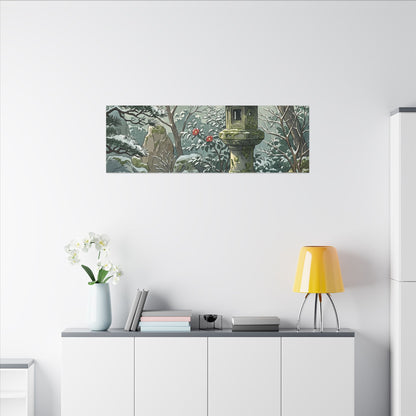 Stone Lantern Winter Canvas Art | Japandi Warm Design
