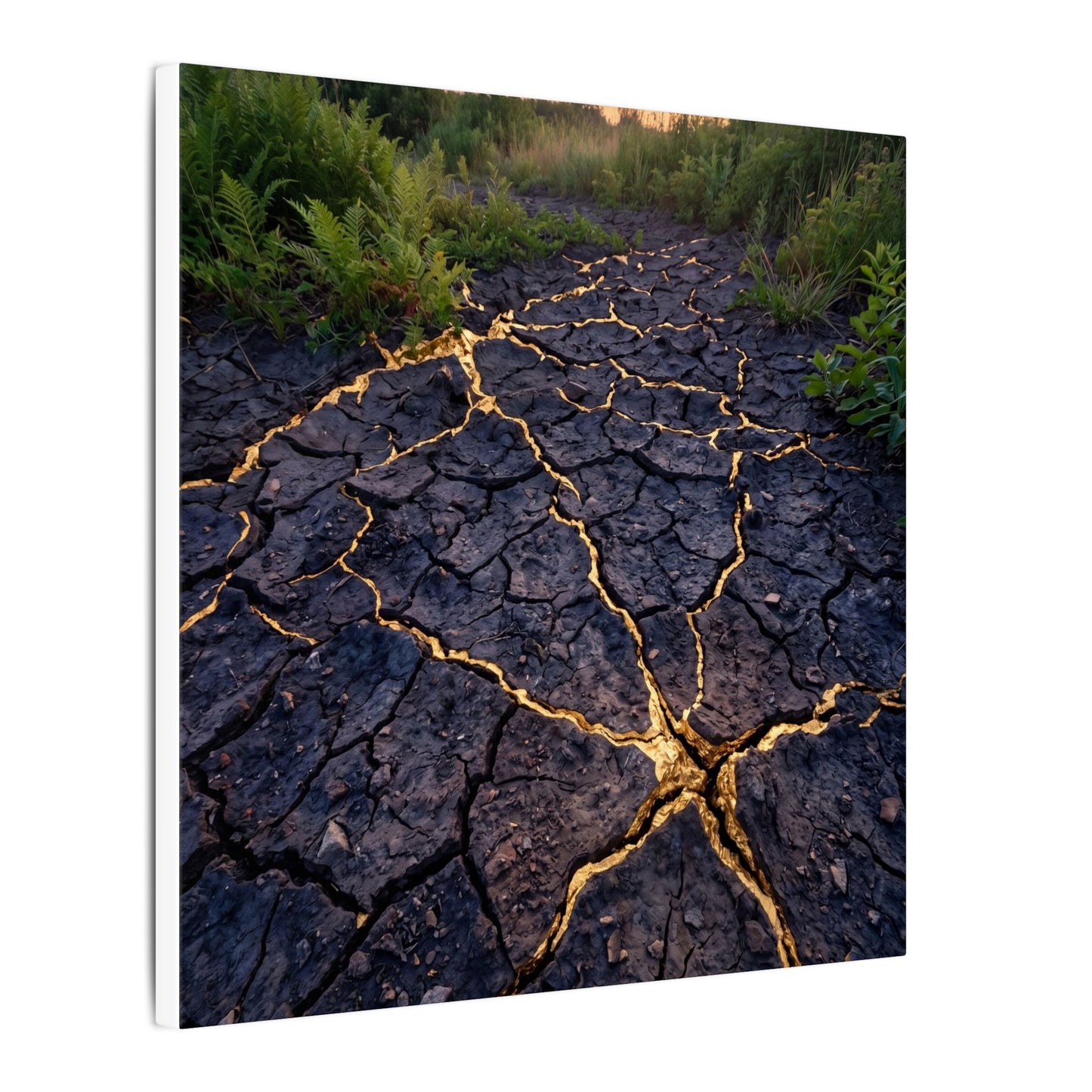 Cracked Earth Canvas Art | Summer Kintsugi Crackle Gold Art