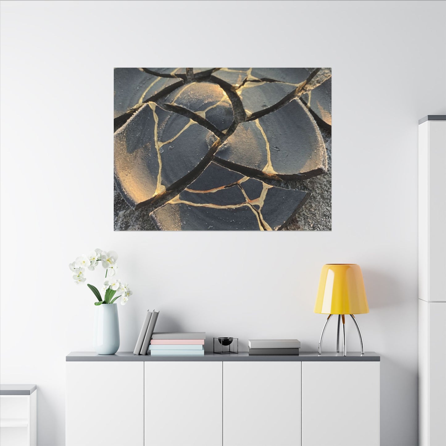 Broken Pottery Winter Canvas Art | Kintsugi Resilient Design