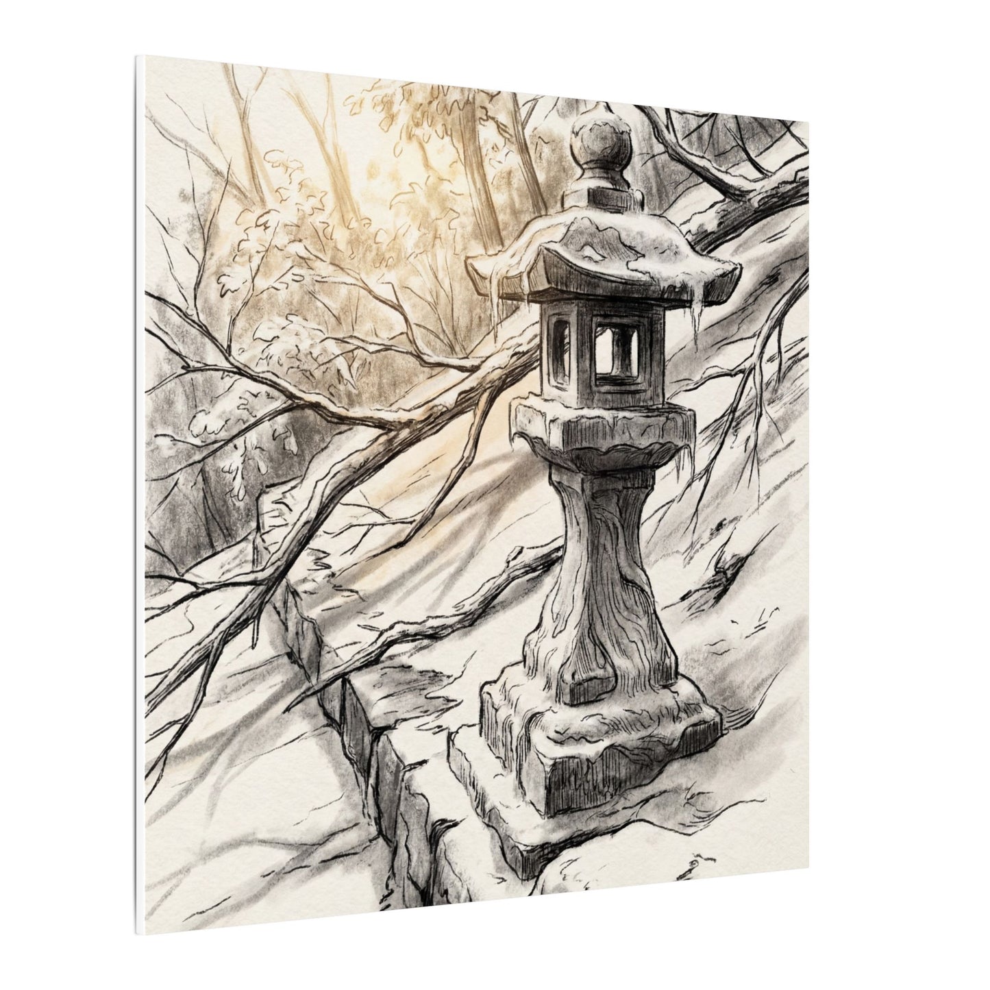 Golden Hour Stone Lantern Canvas Art - Japandi Kanso