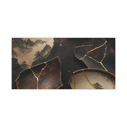 Broken Pottery Gold Vein Canvas Art | Philosophical Kintsugi Art