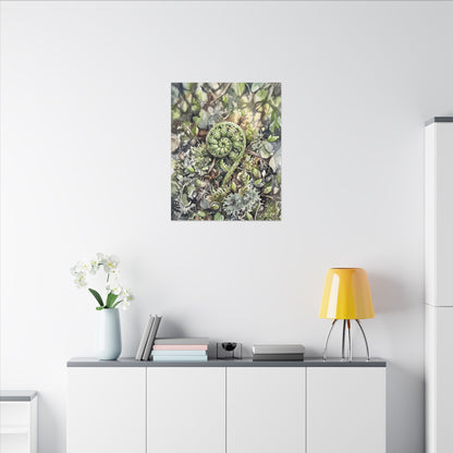 Fern Unfurling Spring Canvas Art | Japandi Neutral Design