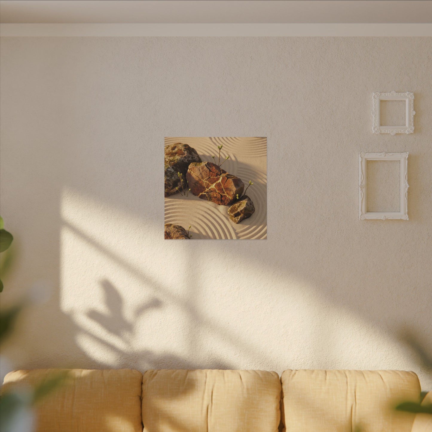 Kanso Rock Garden Canvas Art - Kintsugi Crackle Gold