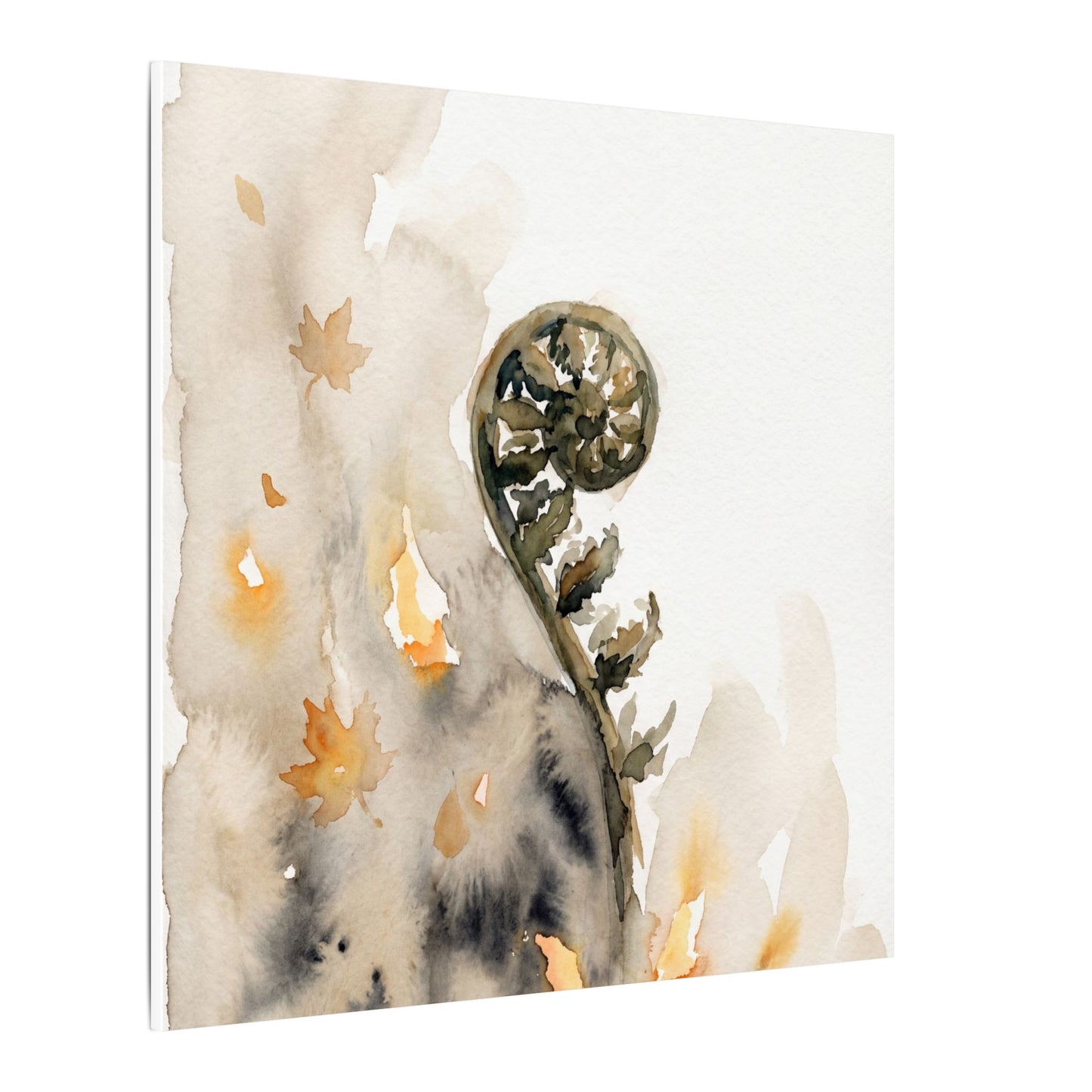 Fern Unfurling Watercolor Canvas Art | Earthy Japandi Art