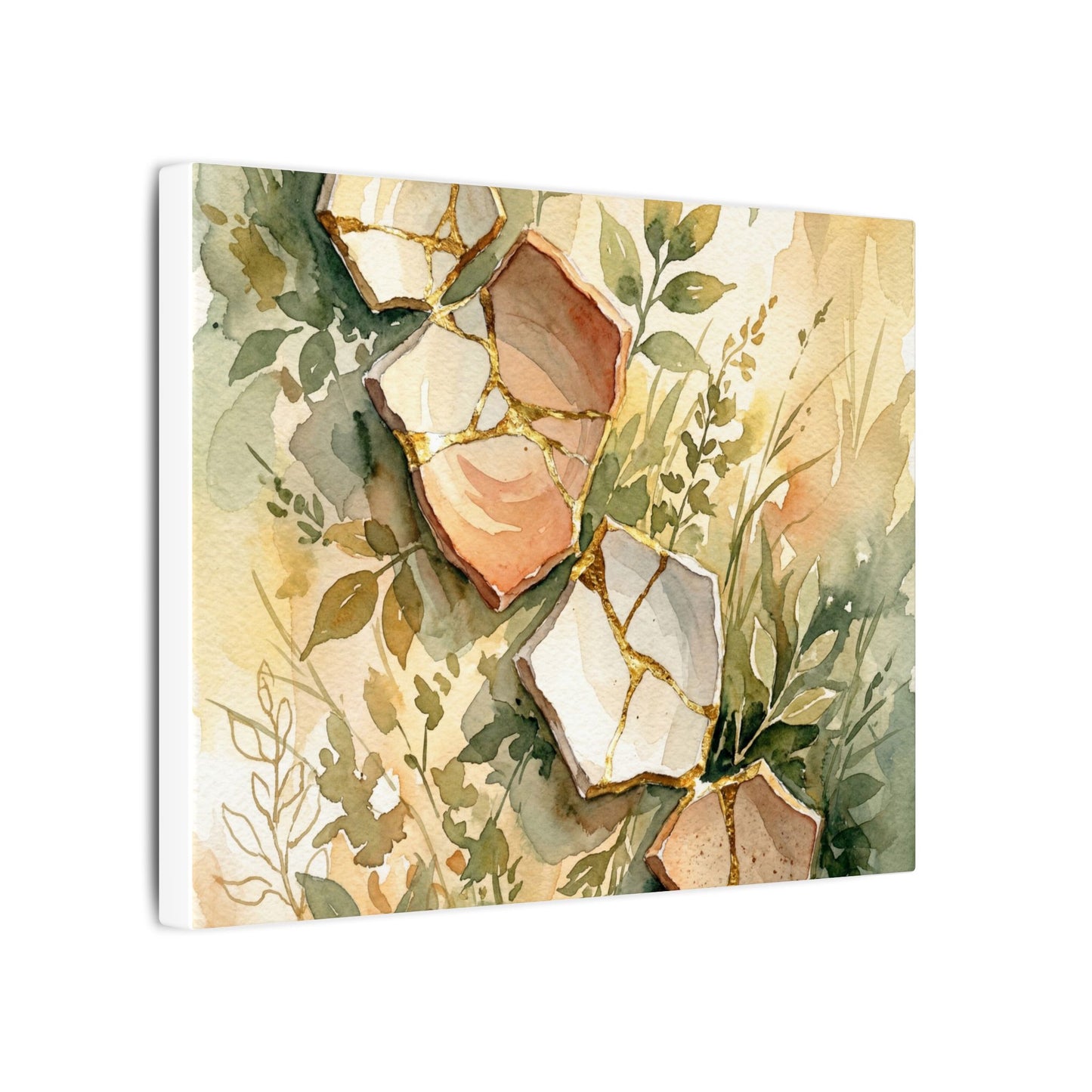 Japandi Broken Pottery in Golden Hour | Watercolor Canvas Art