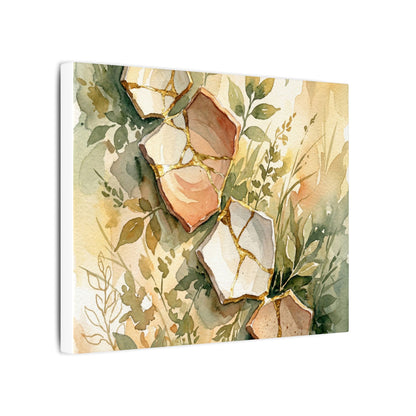 Japandi Broken Pottery in Golden Hour | Watercolor Canvas Art