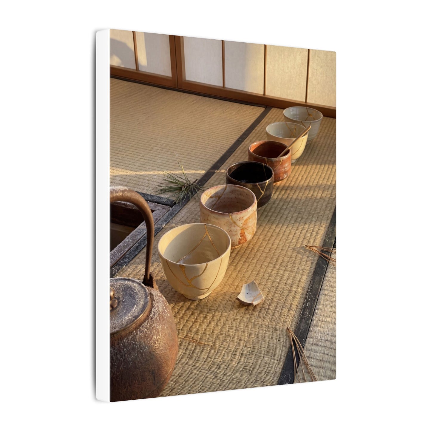 Kintsugi Tea Ceremony in Golden Hour | Gold Repair Canvas Art