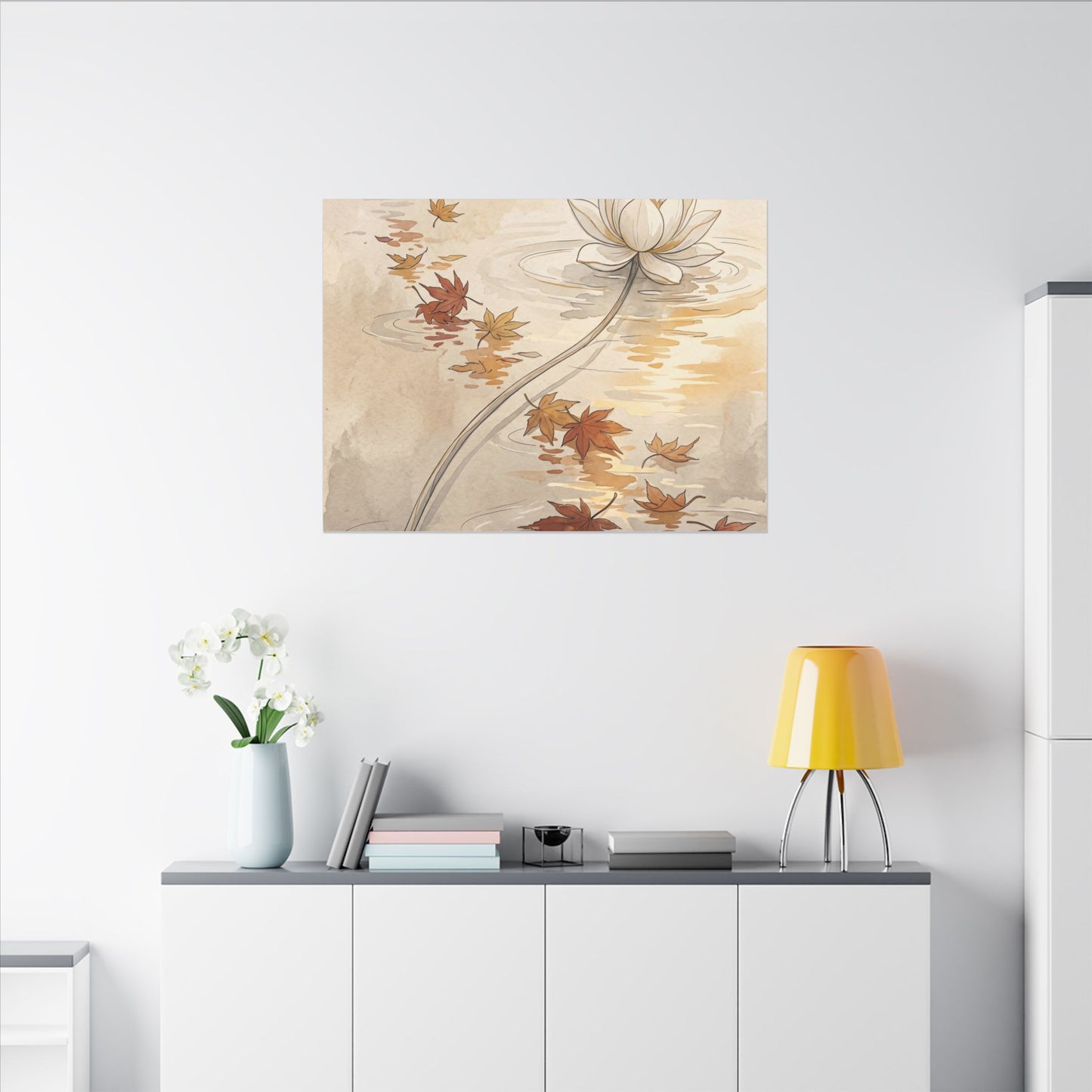 Lotus Flower Canvas Art | Autumn Japandi Minimal Line Art