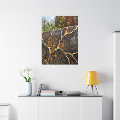 Mono No Aware Rust Patina Canvas Art - Kintsugi Gold Repair