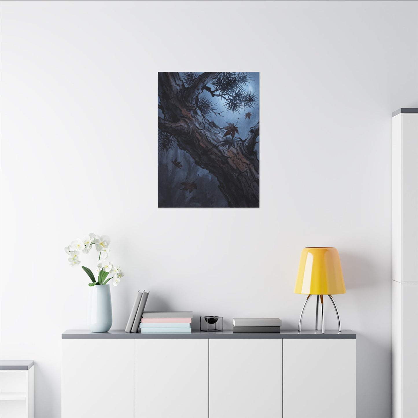 Atmospheric Pine Tree Canvas Art - Shadow Zen Dark Japandi