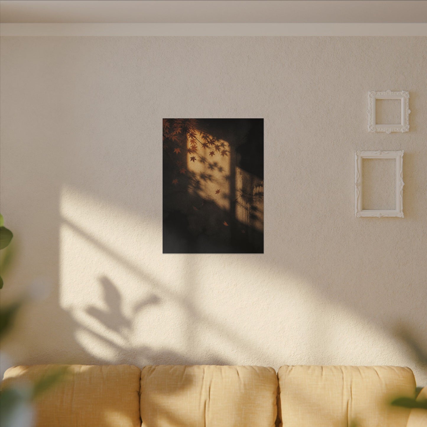 Shadow Play Canvas Art | Autumn Dark Japandi Charcoal Ink Art