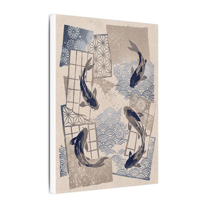 Earthy Koi Pond Canvas Art - Japanese Pattern Japandi