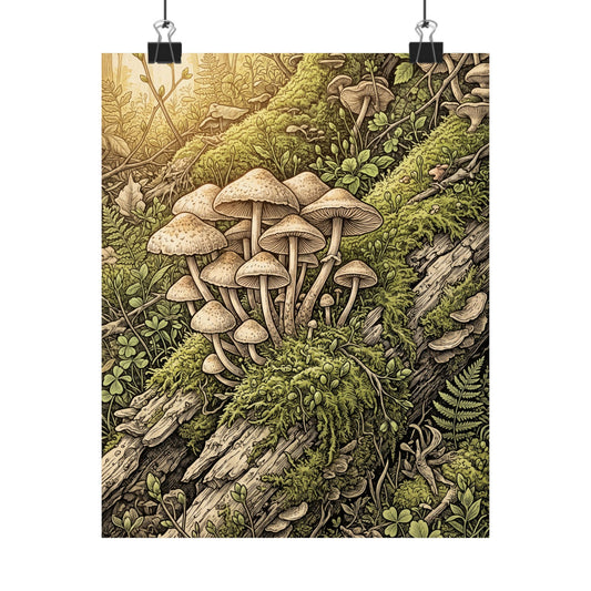 Wild Mushrooms Vintage Botanical Wall Art Print | Rustic Cottagecore Art