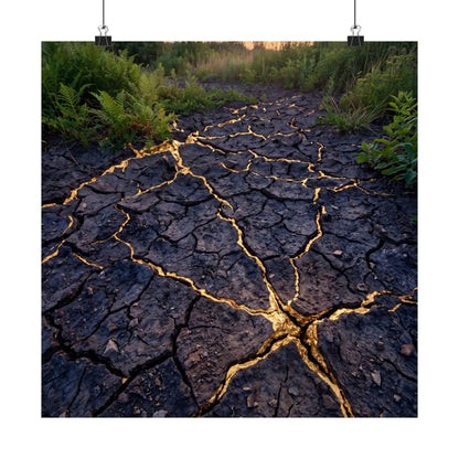 Cracked Earth Crackle Gold Wall Art Print | Beautiful Kintsugi Art