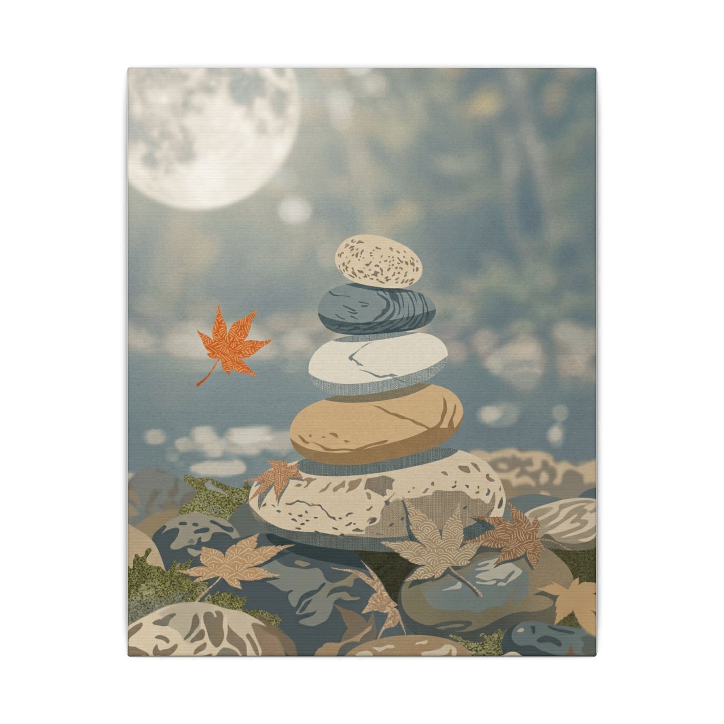 Warm River Stones Canvas Art - Japanese Pattern Japandi