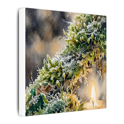 Winter Moss Close Up Watercolor Canvas Art | Neutral Decor