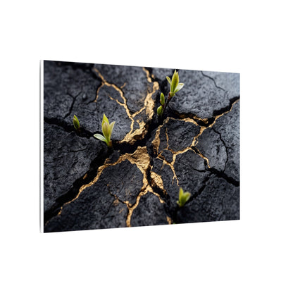 Ma Cracked Earth Canvas Art - Dark Japandi Charcoal Ink