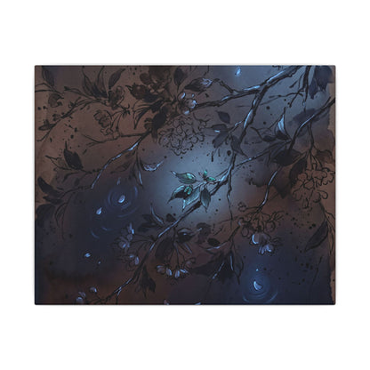Bold Cherry Blossom Canvas Art - Charcoal Ink Dark Japandi