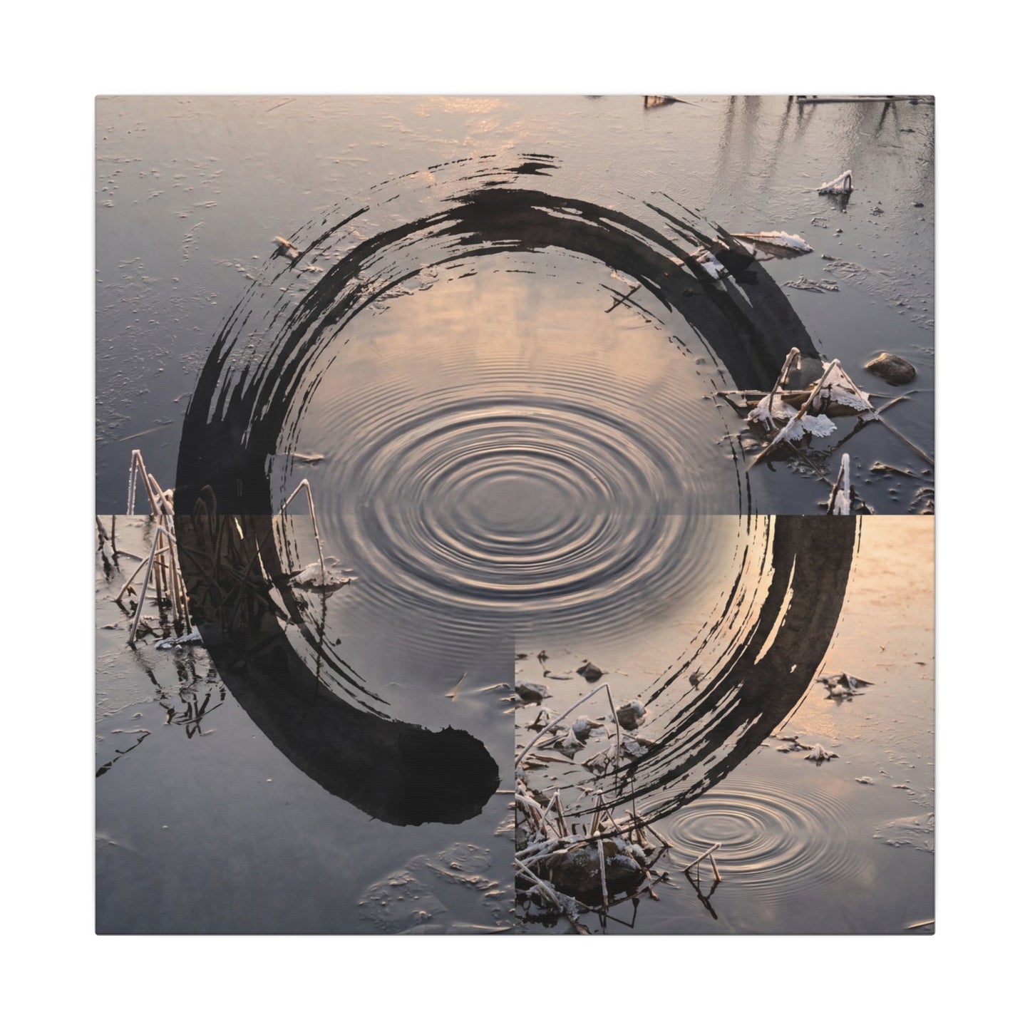 Winter Water Ripple Enso Canvas Art | Tranquil Decor