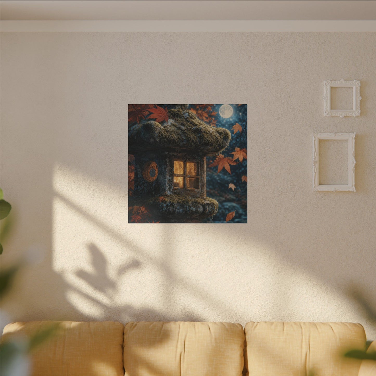 Autumn Stone Lantern Forest Whimsy Canvas Art | Earthy Decor