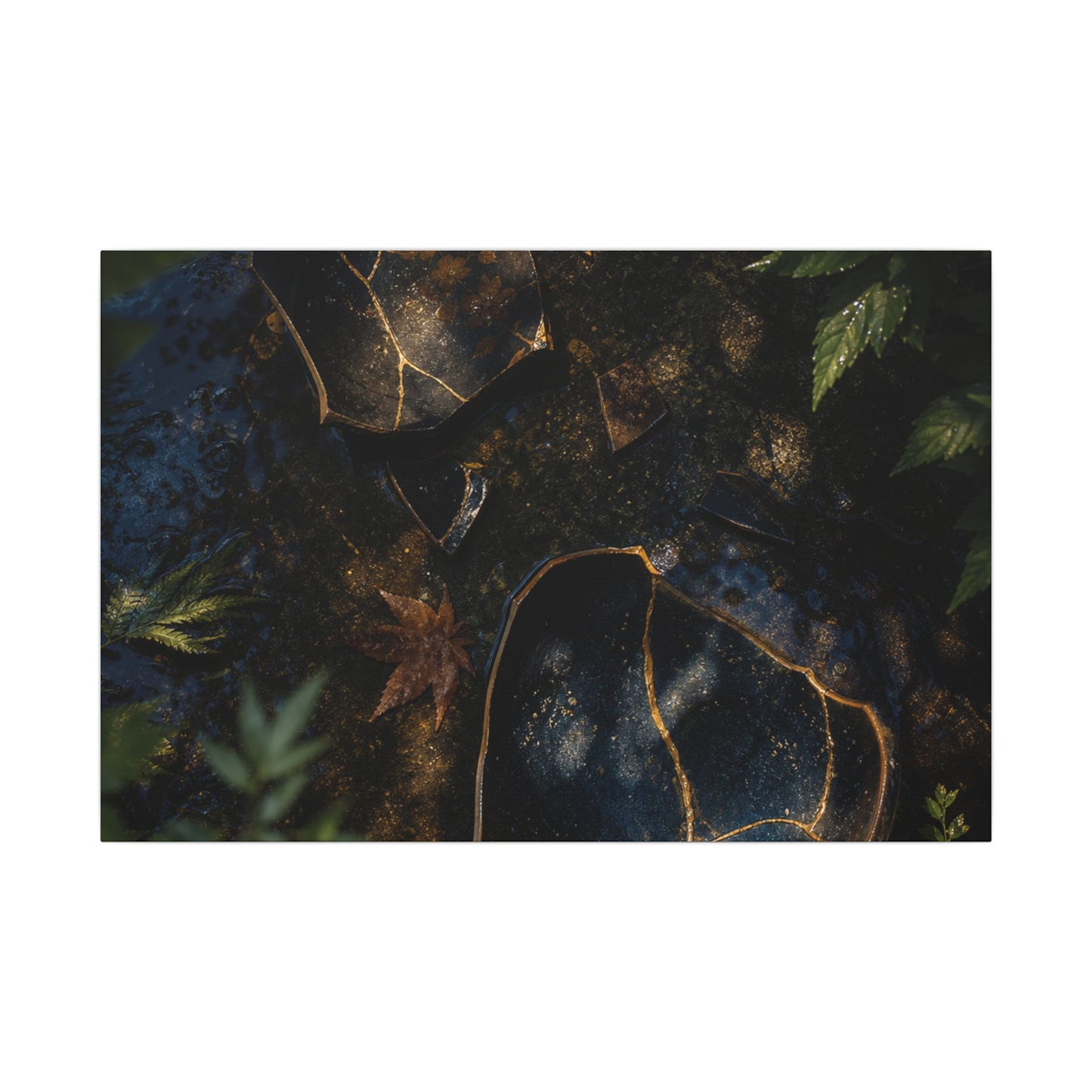 Dark Japandi Broken Pottery in Dappled | Shadow Zen Canvas Art
