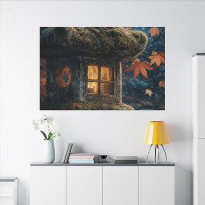 Autumn Stone Lantern Forest Whimsy Canvas Art | Earthy Decor
